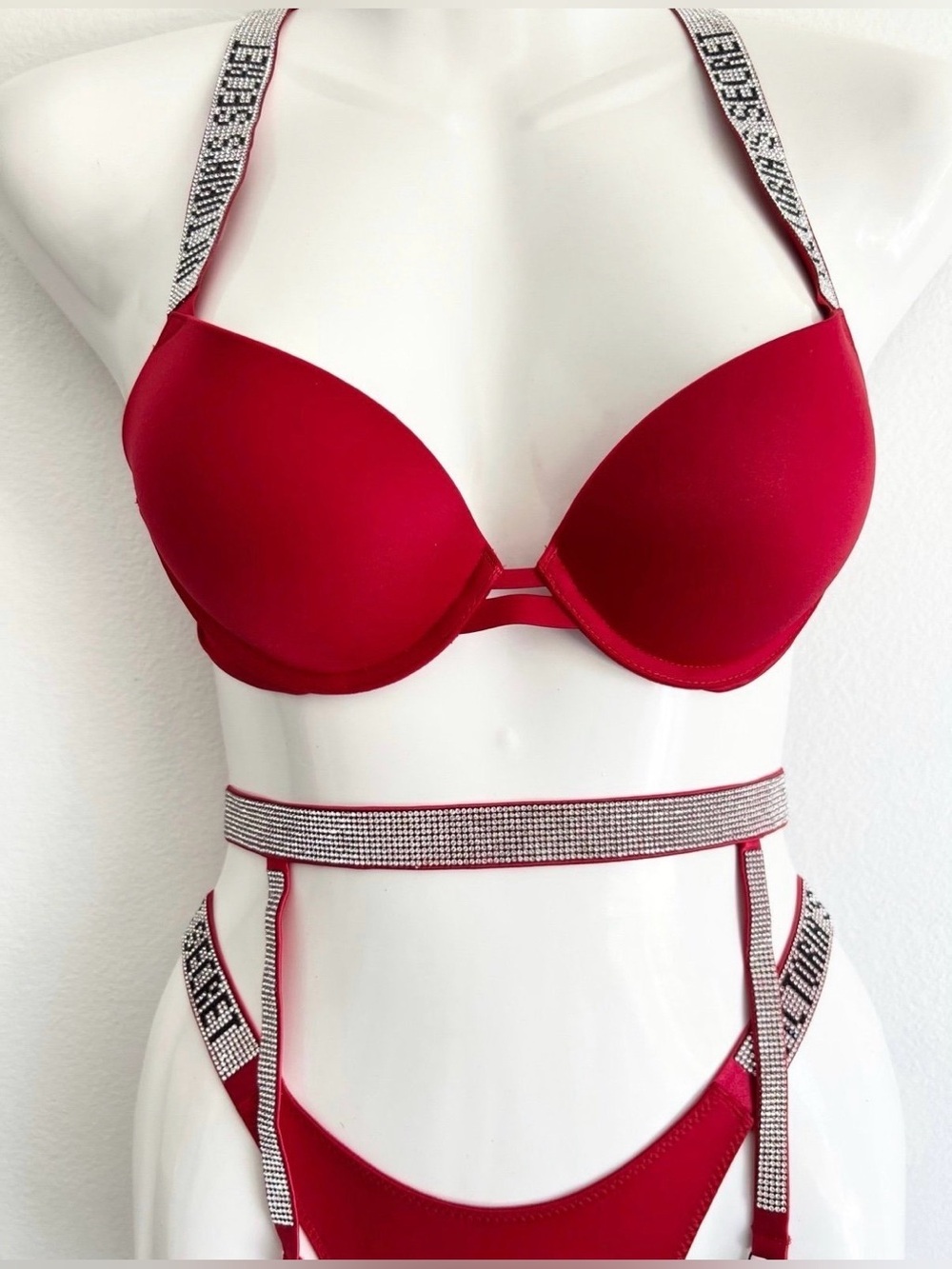 Red Rhinestone Strap Lingerie Set - Picture 8 of 12